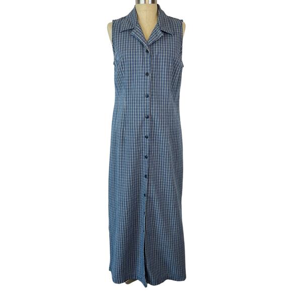 Vintage Faded Glory Women's Blue Plaid Flannel Collared Maxi Dress (Sz L) - Picture 4 of 14